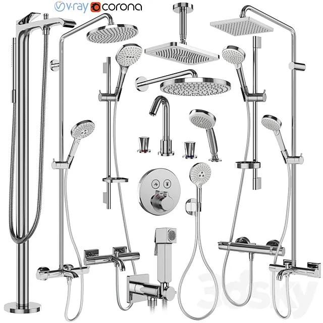 Hansgrohe set 179 mixers and shower systems 3D Model Hansgrohe set 179 mixers and shower systems 3D Model