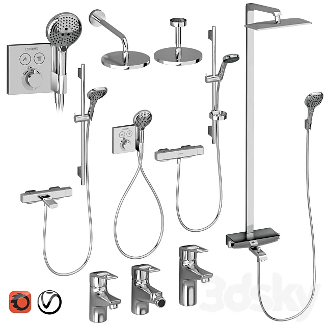 HANSGROHE Set 4 | Ecostat | Raindance | Novus Loop | with adjustable watering can 3DModel