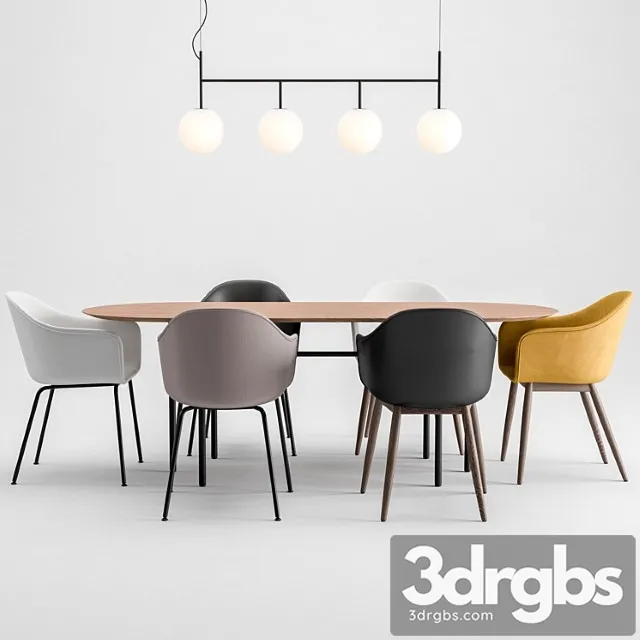 Harbor chair upholstery + snaregade table + tr bulb by menu 2 3D Model Download