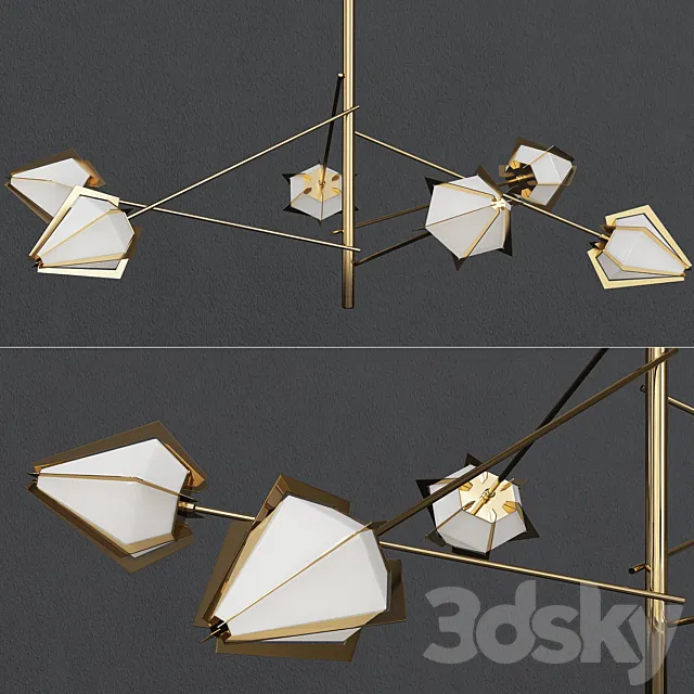 Harlow Spoke Chandelier in Brass and Alabaster by Gabriel Scott 3DModel