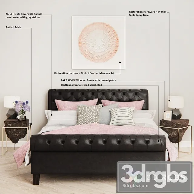 Hartlepool Upholstered Sleigh Bed 3D Model Download