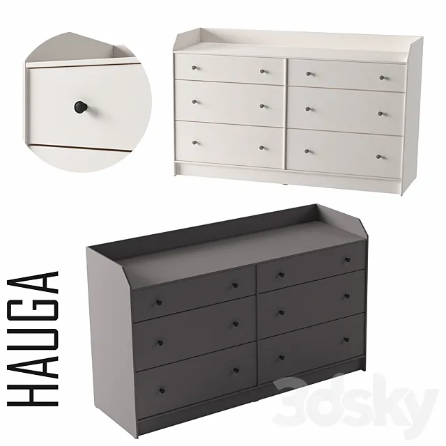 HAUGA Chest of 6 drawers gray white 3D Model HAUGA Chest of 6 drawers gray white 3D Model