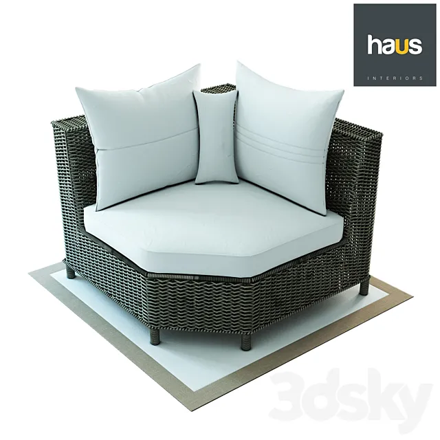 Haus Interior Corner armchair made of woven rattan 3D Model