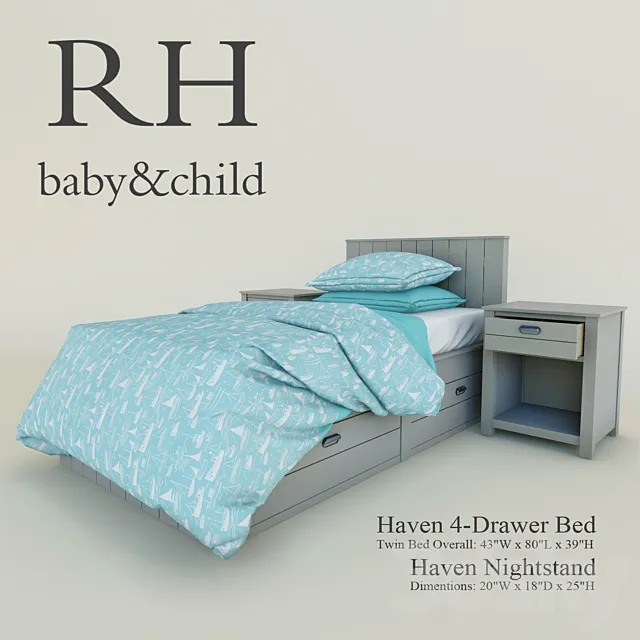 Haven 4-Drawer Bed 3D Model Haven 4-Drawer Bed 3D Model