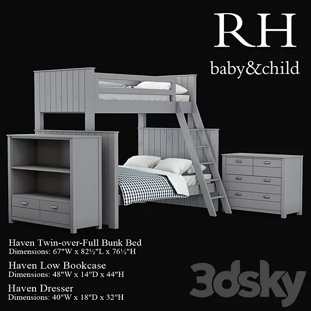 Haven Twin-over-Full Bunk Bed 3DModel Haven Twin-over-Full Bunk Bed 3DModel