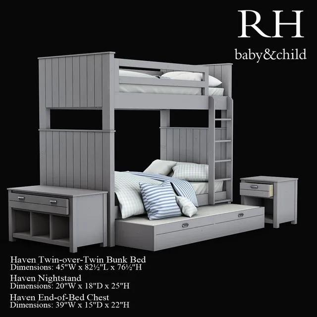 Haven Twin-over-Twin Bunk Bed 3D Model Haven Twin-over-Twin Bunk Bed 3D Model