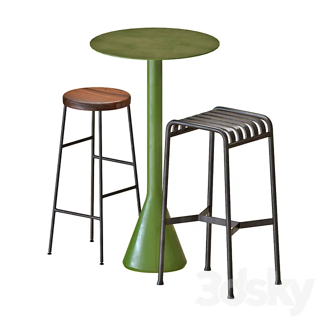 Hay bar table and stools 3D Model