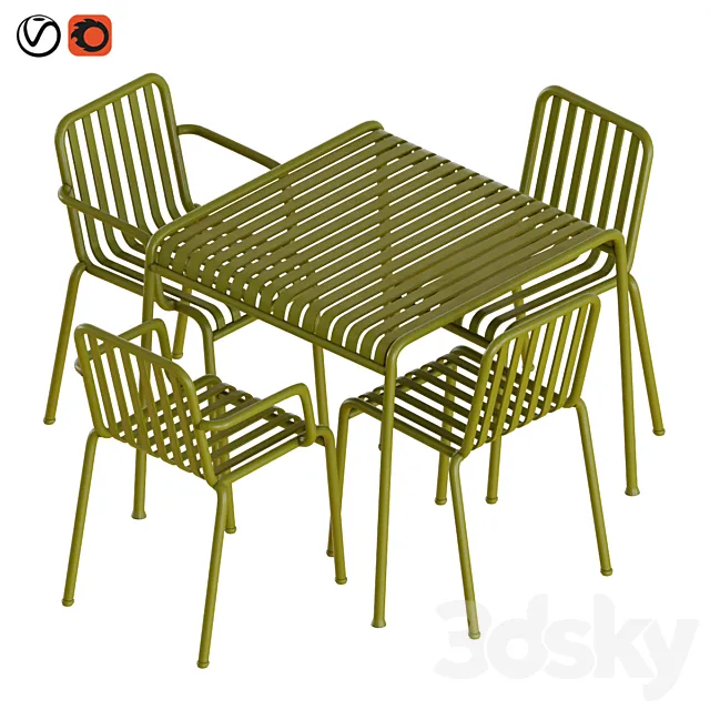 Hay palissade table and chairs 3D Model