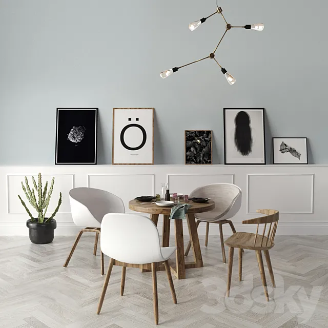 Hay table and chairs and decorative set 3D Model Hay table and chairs and decorative set 3D Model