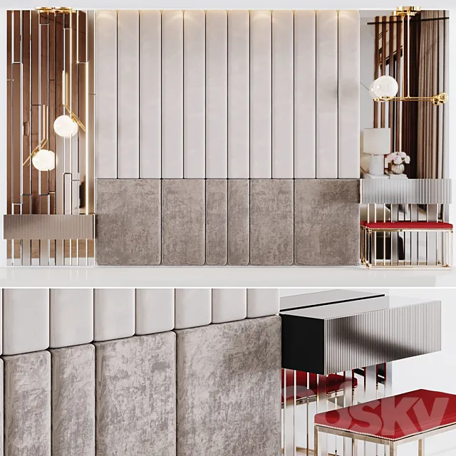 Headboard decoration with bedside tables and light 3D Model Headboard decoration with bedside tables and light 3D Model