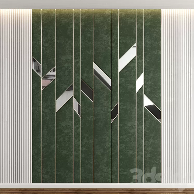Headboard in green panels mirrors and MDF 3D Model Free Download