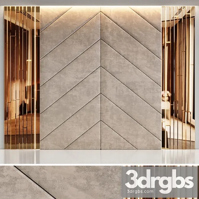 Headboard Made From Beige Panels and Gold Planks 3D Model Download