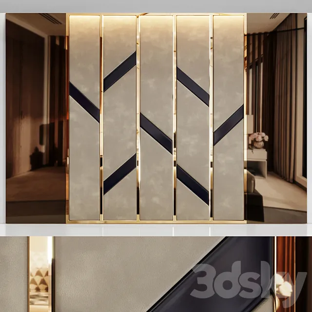 Headboard made of bronze mirror and soft beige panels 3D Model Headboard made of bronze mirror and soft beige panels 3D Model