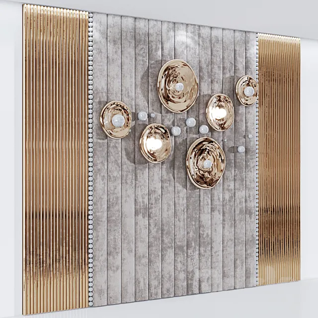 Headboard made of soft beige panels and 3d decor 3D Model