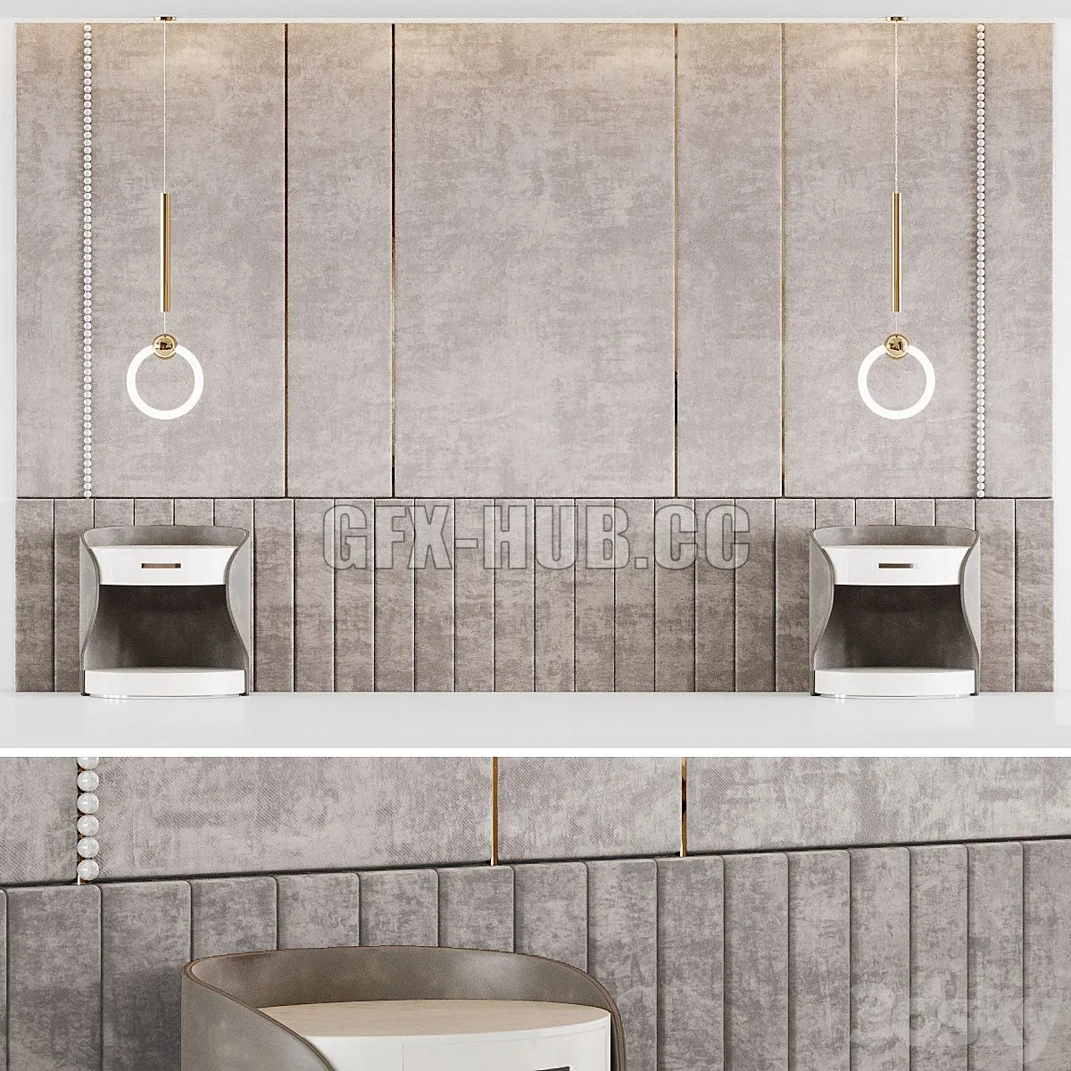 Headboard with Lee Broom RING LIGHT 3D Model Headboard with Lee Broom RING LIGHT 3D Model