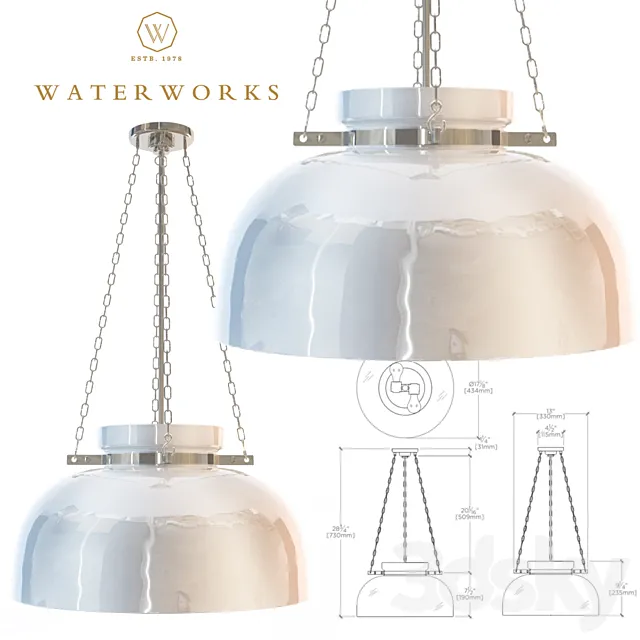 Helio Ceiling Mounted Large Pendant with Glass Shade 3D Model