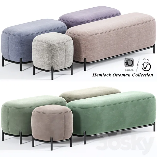 Hemlock Ottoman Fabric And Velvet 3D Model Hemlock Ottoman Fabric And Velvet 3D Model