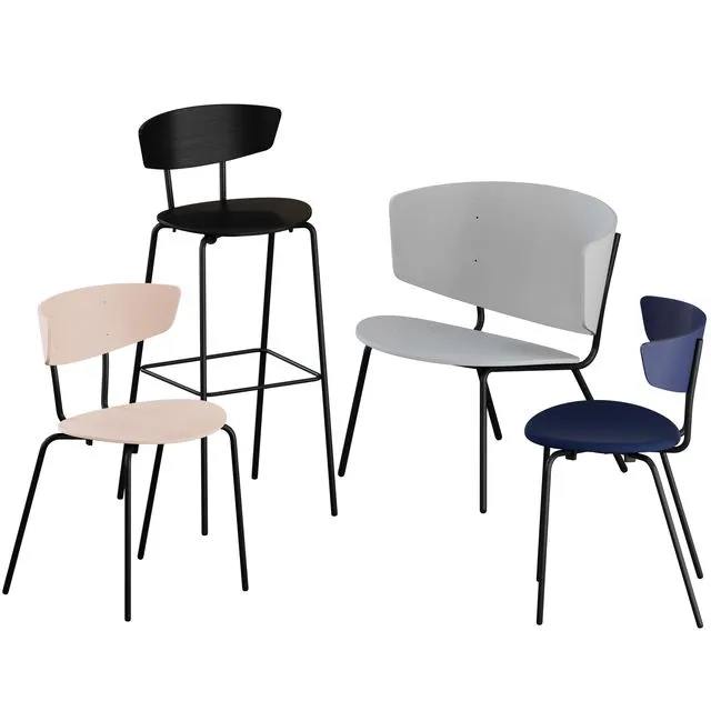 Herman Chairs + Bar stool + Lounge by Ferm Living 3D Model Herman Chairs + Bar stool + Lounge by Ferm Living 3D Model