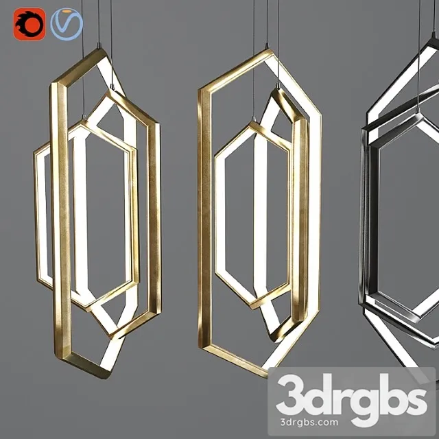 Hexagon geometric modern chandelier led light fixture 3D Model Download