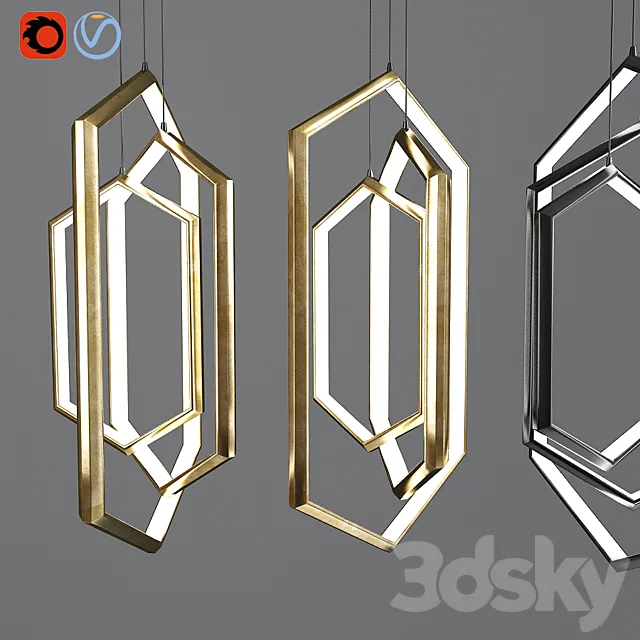 Hexagon Geometric Modern Chandelier LED Light Fixture 3D Model