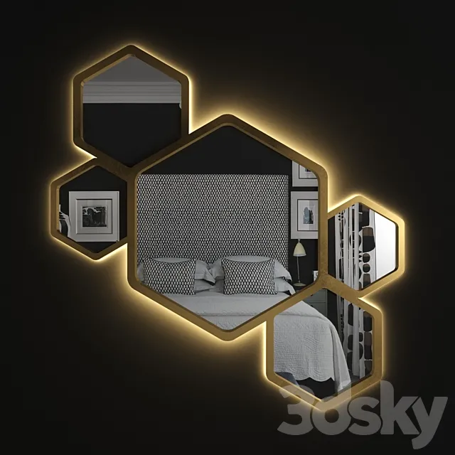 Hexagon Golden Mirror 3D Model