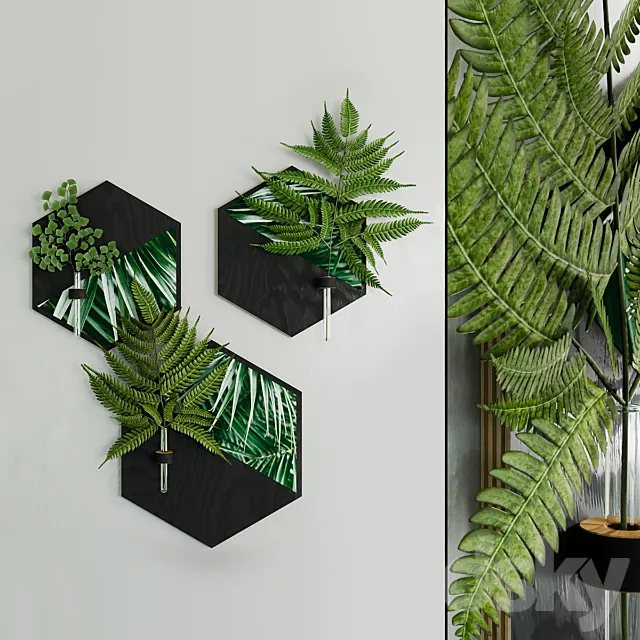 Hexagon plant hanger with fern sprigs by WoodaHome 3D Model Hexagon plant hanger with fern sprigs by WoodaHome 3D Model