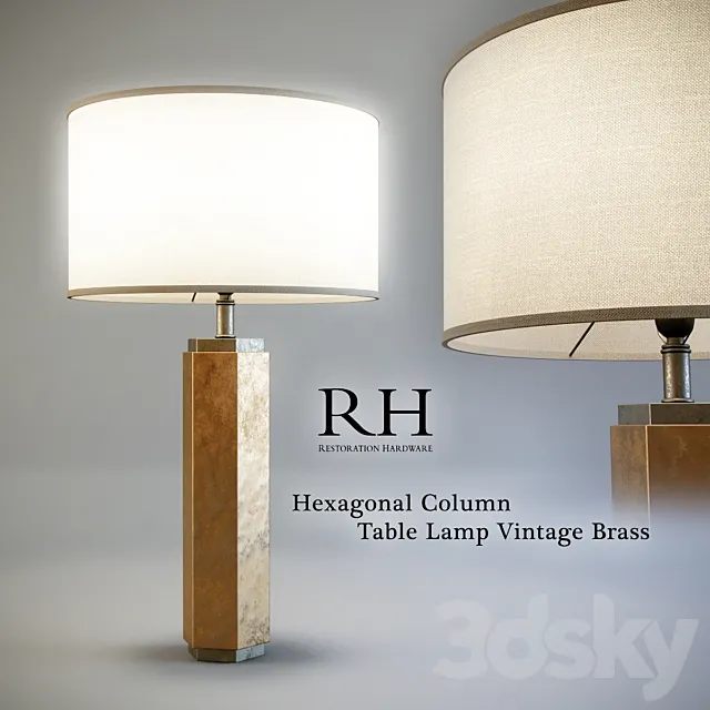 Hexagonal Column Table Lamp Vintage Brass 3D Model Hexagonal Column Table Lamp Vintage Brass 3D Model