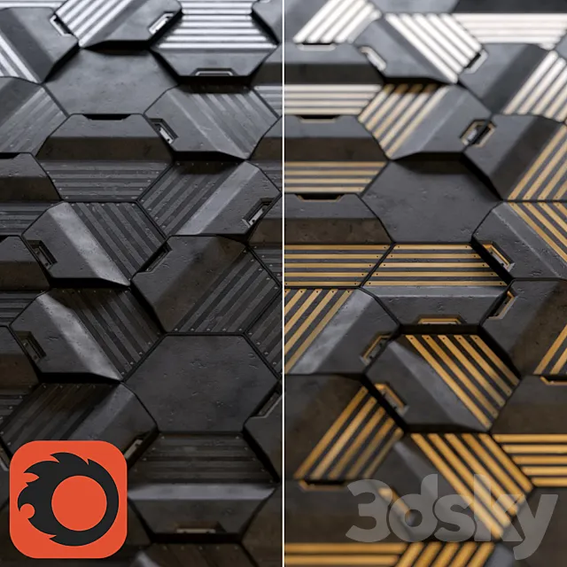 Hexagonal wall panels made of wood and concrete 3D Model Hexagonal wall panels made of wood and concrete 3D Model