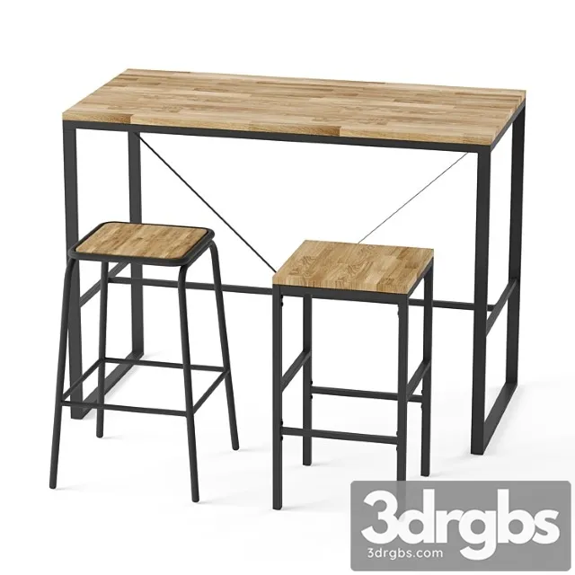 Hiba bar or counter stool and table set 1 2 3D Model Download