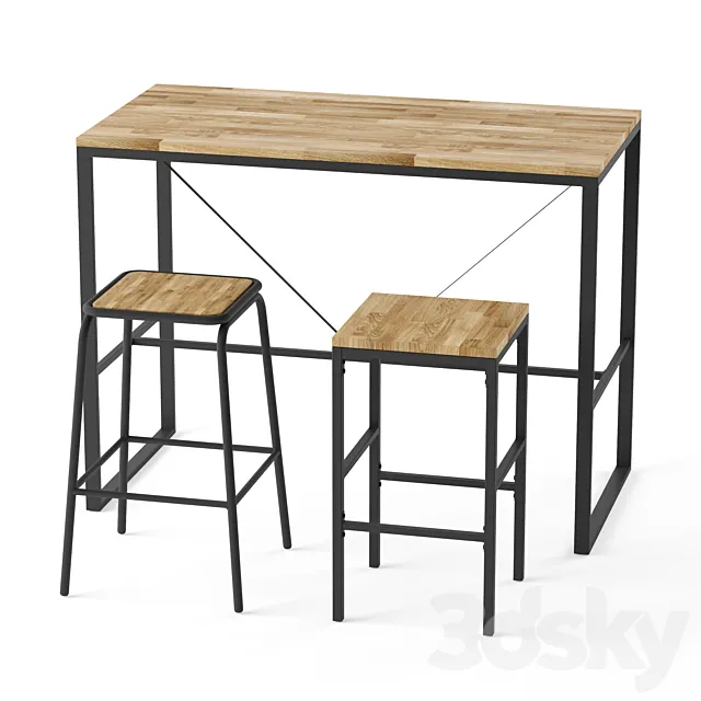 Hiba bar or counter stool and table set 1 3D Model