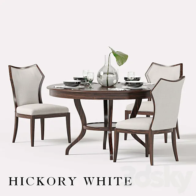 Hickory White Halsey Side Chair and Round Dining Table 3D Model