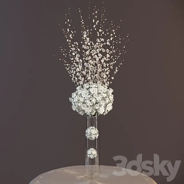 High bouquet in a glass vase 3D Model High bouquet in a glass vase 3D Model