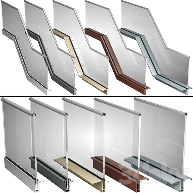 High-tech style glass railing handrails 3D Model