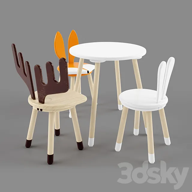 ?hildren’s chairs and table 3DModel