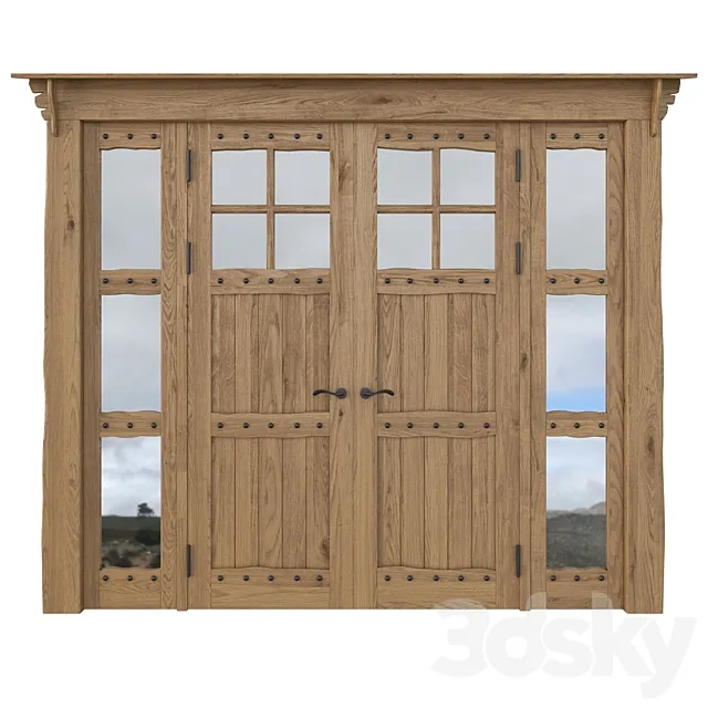 Hinged wooden door made of solid pine 3D Model