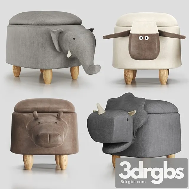 Hippo childrens storage stool 2 3D Model Download