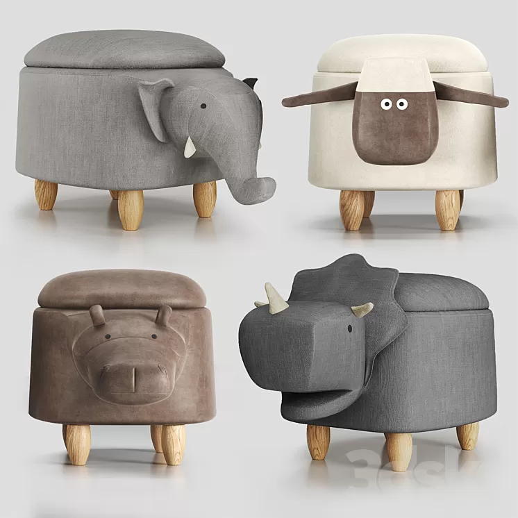 Hippo childrens storage stool 3D Model