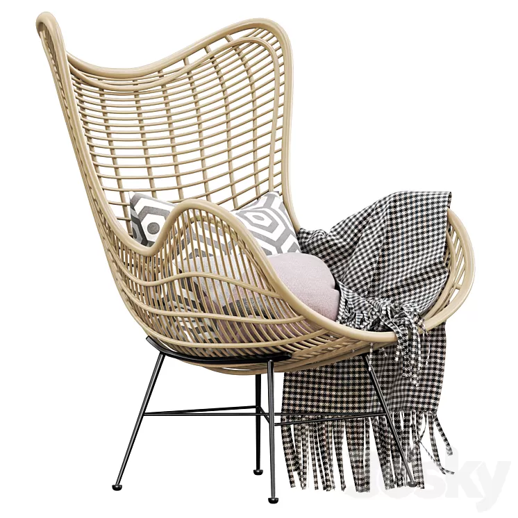 Hk living natural rattan egg chair 3D Model