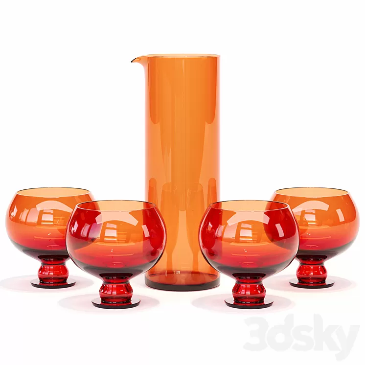 HKliving \/ Funky Orange Glassware Set 3D Model Free Download