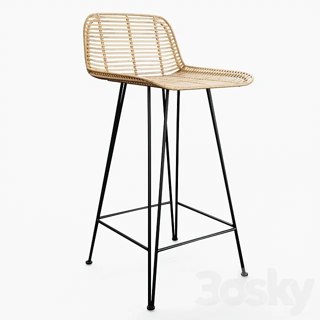 HKLiving Rattan Bar Stool – Natural + Black version 3D Model