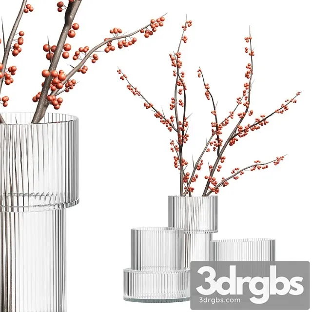 HM Glass Vases With Red Berry Branch 3D Model Download