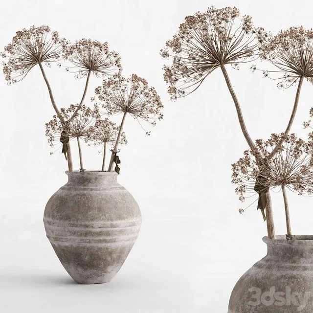 Hogweed in a clay vase 3D Model Hogweed in a clay vase 3D Model