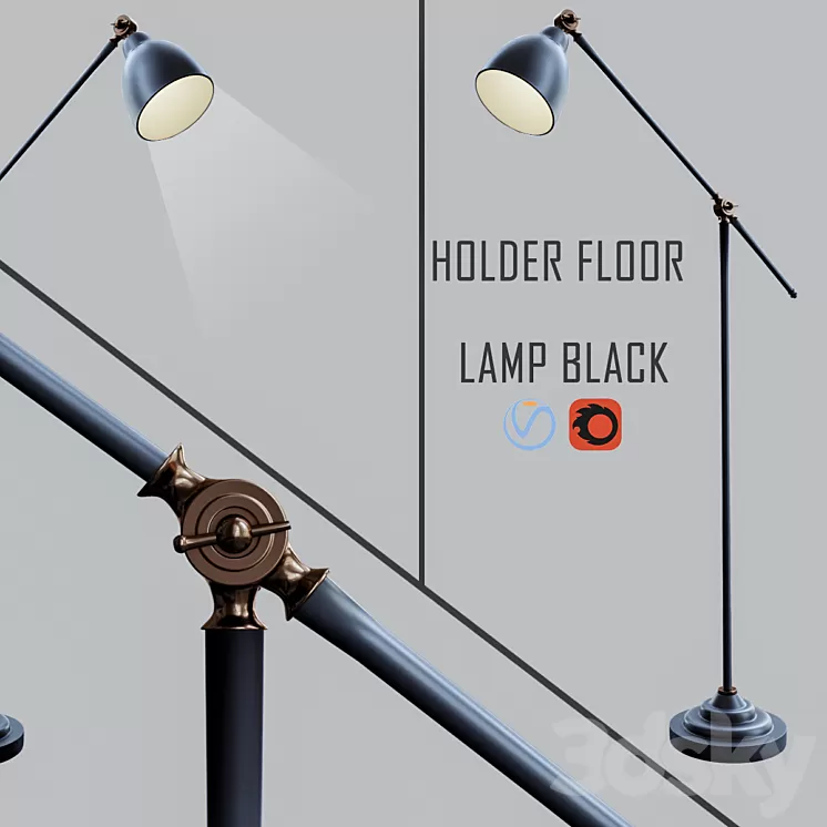 Holder Floor Lamp Black 3D Model Holder Floor Lamp Black 3D Model