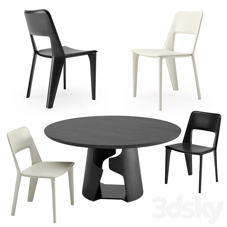 Holly Hunt Pelle Dining Chair + Cava Dining Table 3D Model