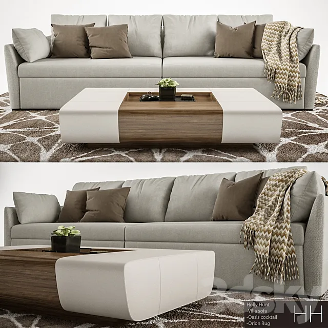 Holly Hunt Ville sofa + Oasis cocktail table 3D Model Holly Hunt Ville sofa + Oasis cocktail table 3D Model