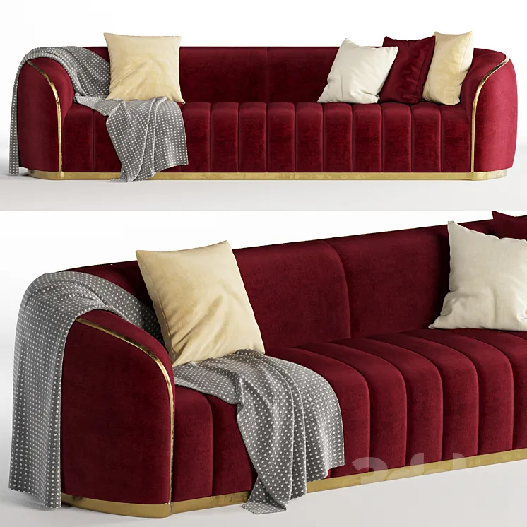 Homary 3-Seater Sofa In Gold Legs 3D Model Free Download