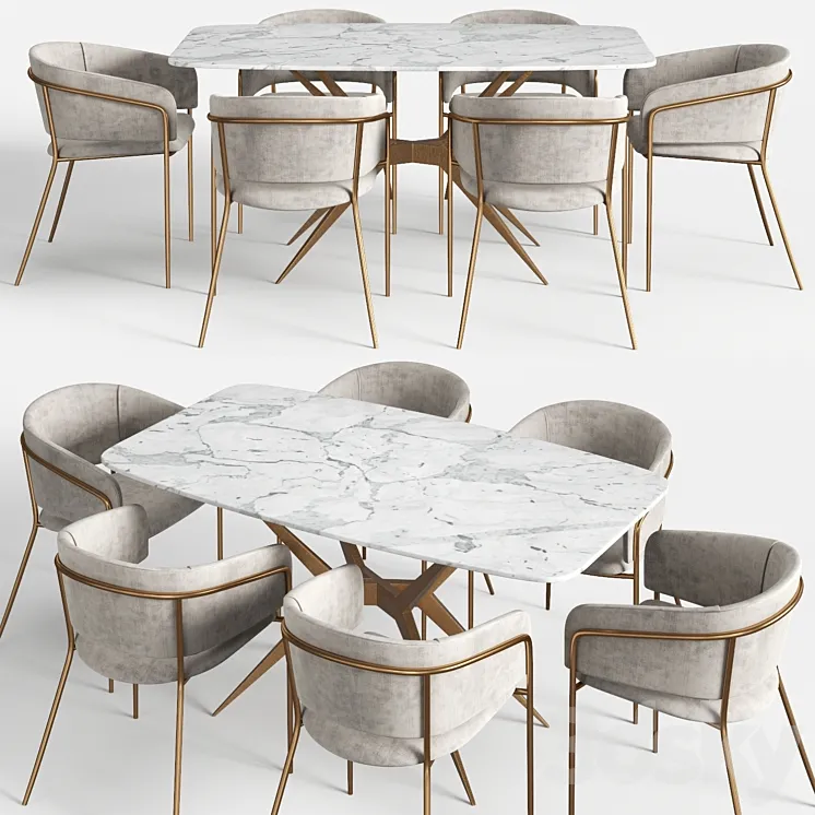 “Homary 63 “”Marble Dining Table set and Vilhena II chairs” 3D Model Free Download