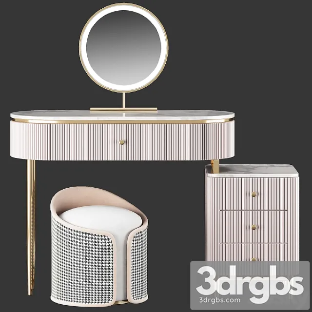 Homary Champagne Marble Top Makeup Vanity Set 3D Model Download