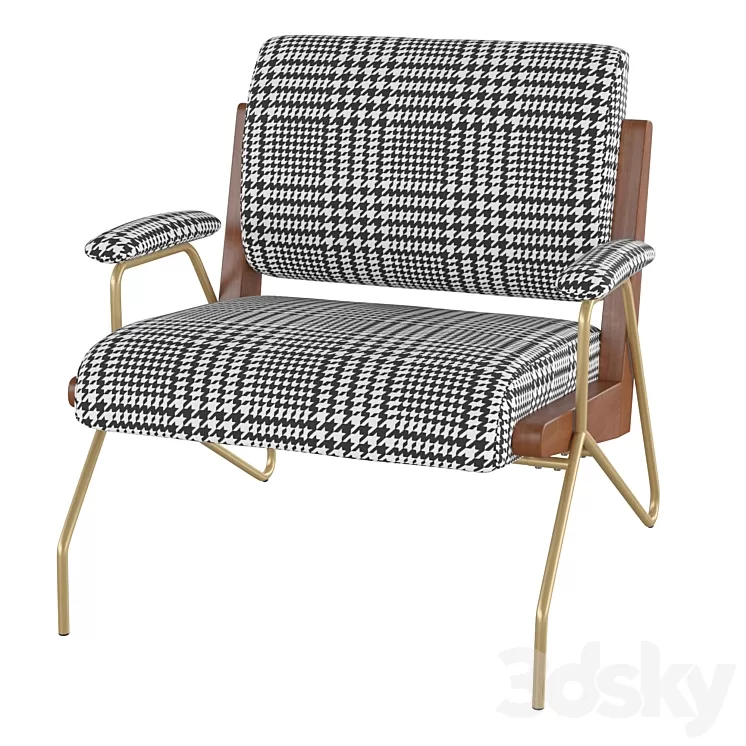 Homary-Houndstooth Accent Chair Modern Linen Upholstered Accent Chair Modern Chair in Gold Legs 3D Model Homary-Houndstooth Accent Chair Modern Linen Upholstered Accent Chair Modern Chair in Gold Legs 3D Model