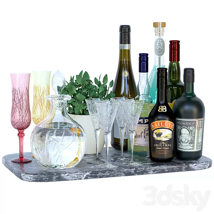 Home bar alcohol collection 3D Model Free Download